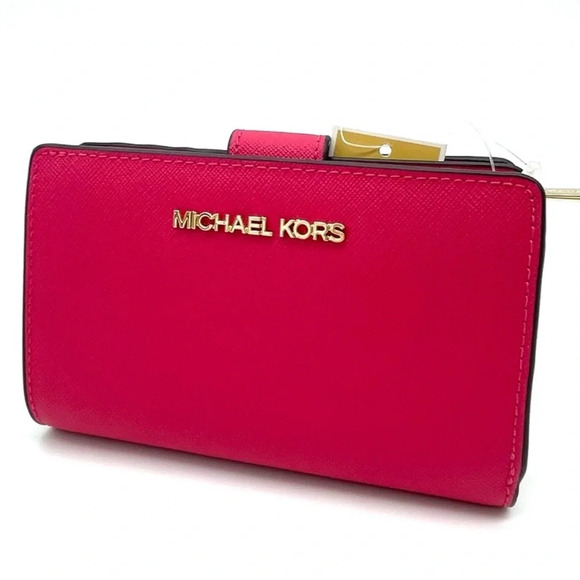 Michael Kors Medium Bifold Zip Chain Wallet Electric Pink - Picture 1 of 9